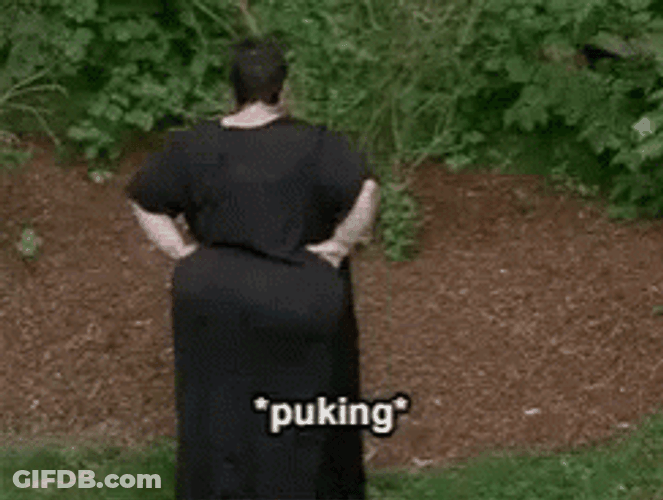 Fat Lady In Black Puking GIF