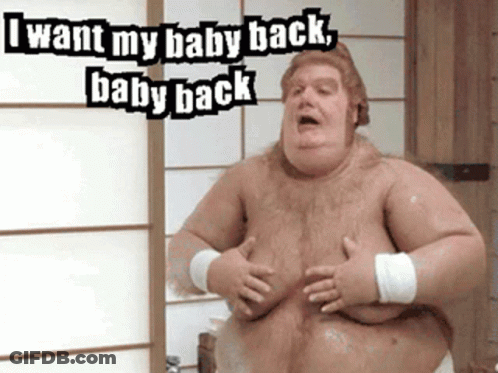 Fat Man Bathing Saying I Want My Baby Back, Baby Back GIF