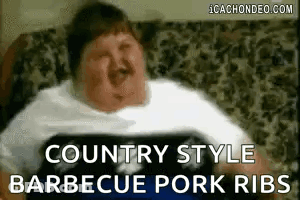 Fat Man Eating Barbecue Ribs Making Funny Face GIF