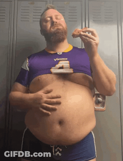 Fat Man Holds His Bely Eating GIF