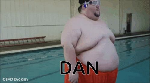 Fat Man In Goggles Beside Pool Named Dan GIF