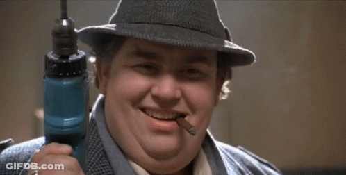 Fat Man In Hat Holding Drill GIF