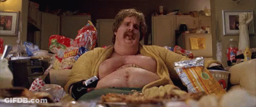 Fat Man Sitting On Couch Surrounded By Food GIF
