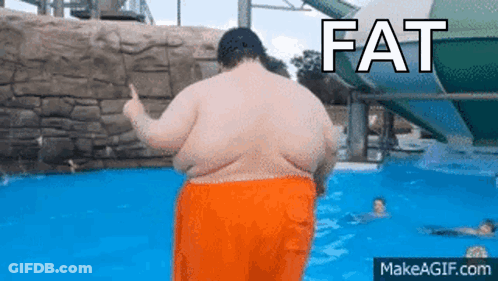 Fat Man Standing In Pool Saying Fat GIF