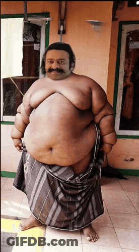 Fat Man With Mustache Standing In Front Of House GIF