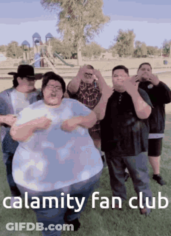 Fat Men Dancing In Park Calamity Fan Club GIF
