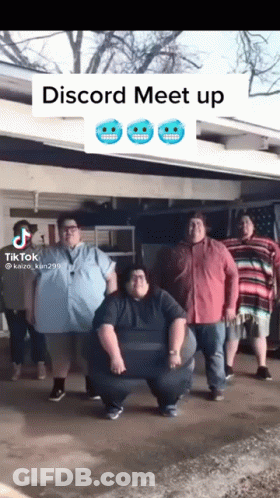 Fat People Standing At Discord Meet Up Sign GIF