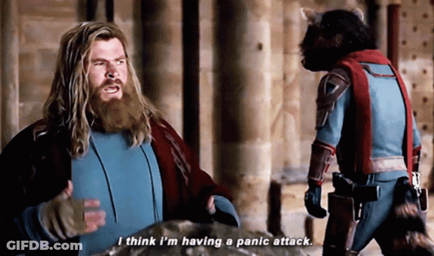 Fat Thor Panic Attack With Raccoon GIF