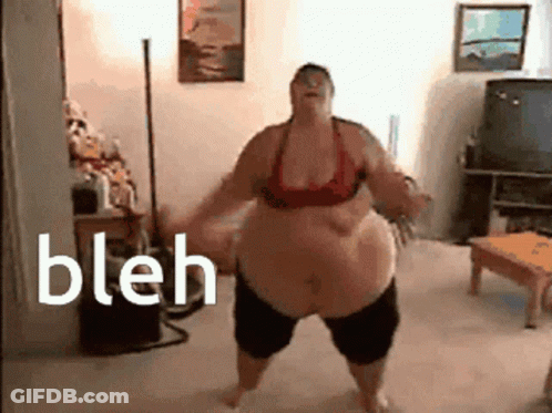 Fat Woman In Bikini Dancing With Bleb On Floor GIF
