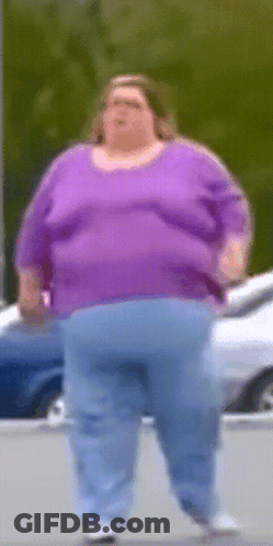 Fat Woman In Purple Shirt And Blue Jeans GIF