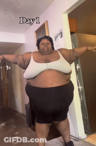 Fat Woman Standing With Arms Outstretched GIF