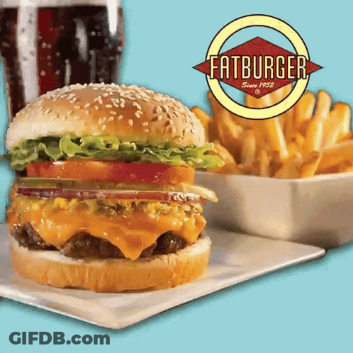 Fatburger Advertisement With Hamburger And Fries GIF