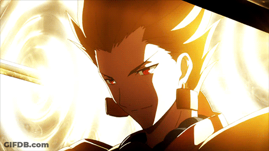 Fate Zero Gilgamesh Smiling With Sword GIF