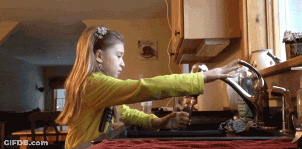 Faucet Broke Kid Try Cover Water Pouring GIF