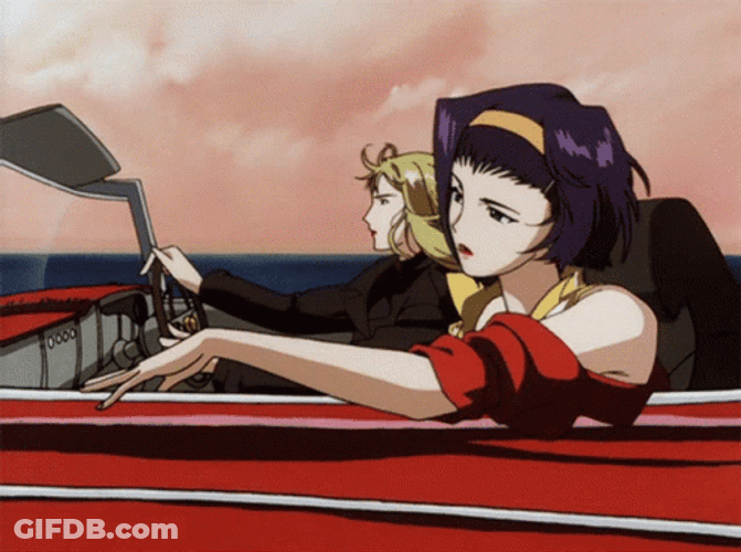 Faye Valentine Riding A Top Down Car GIF