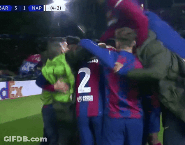 FC Barcelona Players Hugging GIF