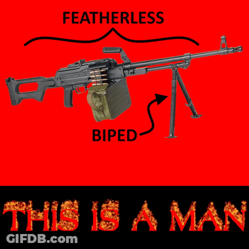 Featherless Biped Machine Gun GIF