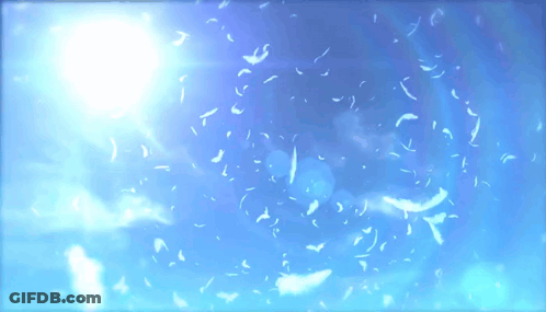Feathers Flying In Blue Sky With Sun GIF