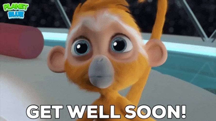 Feel Better Soon Planet Blue Monkey GIF