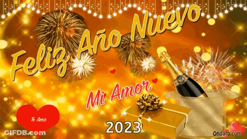 Feliz Ano Nuevo Greeting Card With Champagne GIF