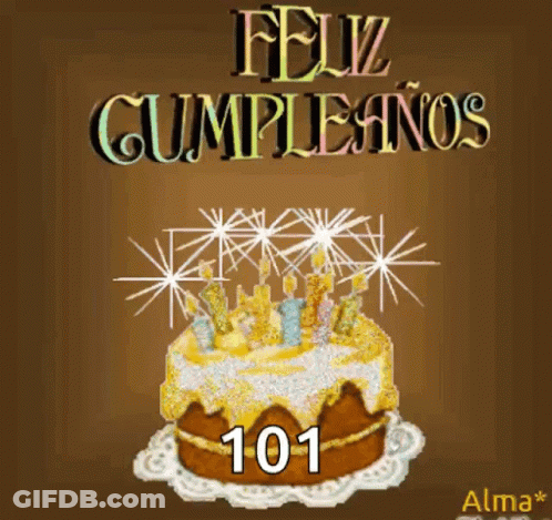 Feliz Cumpleanos 101 Greeting Card With Cake And Candles GIF