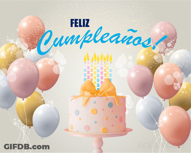 Feliz Cumpleaños Cake And Balloons GIF