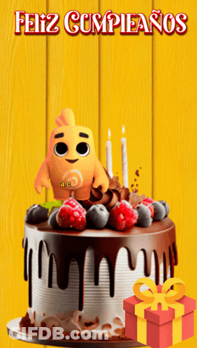 Feliz Cumpleanos Greeting Card With Cake And Gift GIF