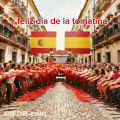 Feliz Día De La Tomatina Poster Behind Them GIF
