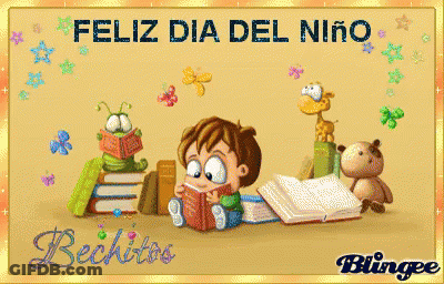 Feliz Día Del Niño Blingee Greeting Card Boy Reading Books GIF