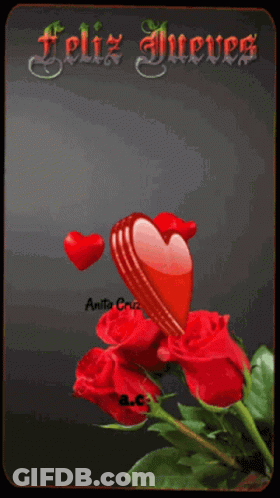 Feliz Jueves Greeting Card With Red Roses And Heart GIF