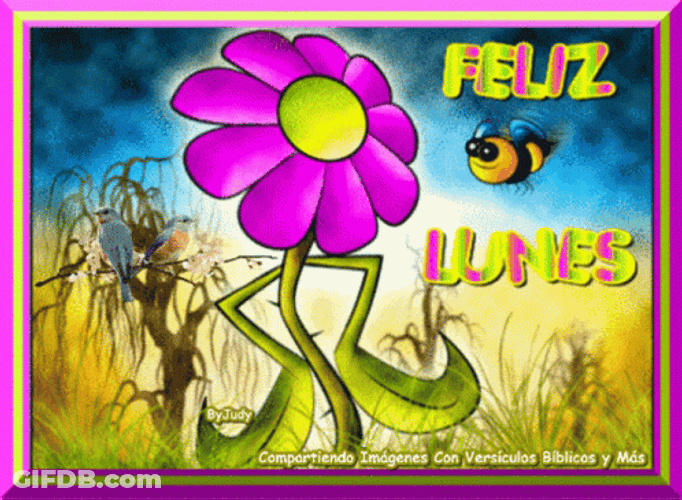 Feliz Lunes Bee Purple Flower Pose GIF