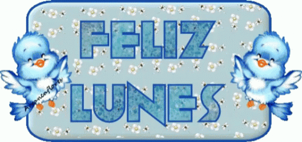Feliz Lunes Flowery Text With Blue Birds Animation GIF