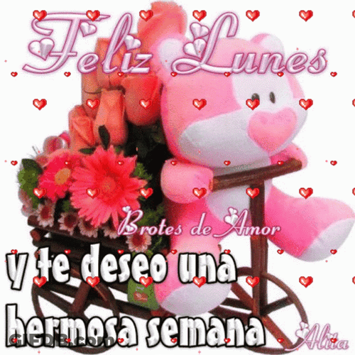 Feliz Lunes Hermosa Semana Pink Bear Flowers GIF