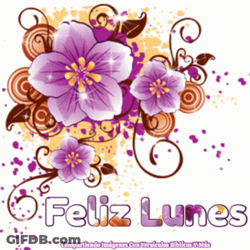 Feliz Lunes Sparkling Puprle Flowers GIF