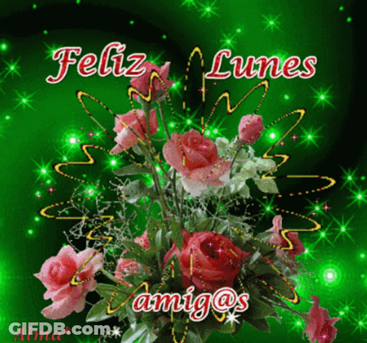 Feliz Lunes Sparkling Roses Green Lights GIF