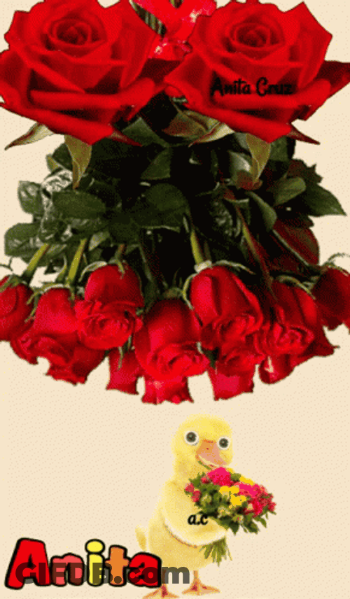Feliz Martes Chick Giving Flowers GIF