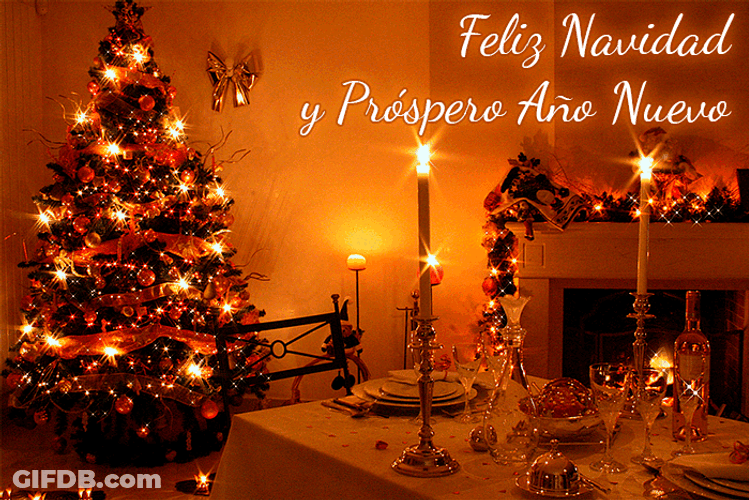 Feliz Navidad Candles And Fireplace GIF