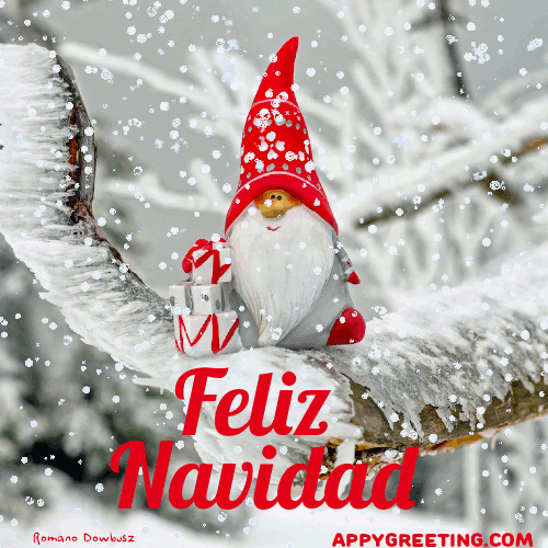 Feliz Navidad Gnome On Snow Background GIF