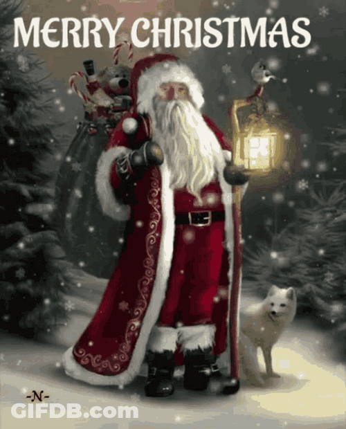 Feliz Navidad Snowing On Santa Graphic Design GIF