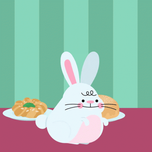 Feliz Pascua Cute Fat Bunny Jumping On Table GIF