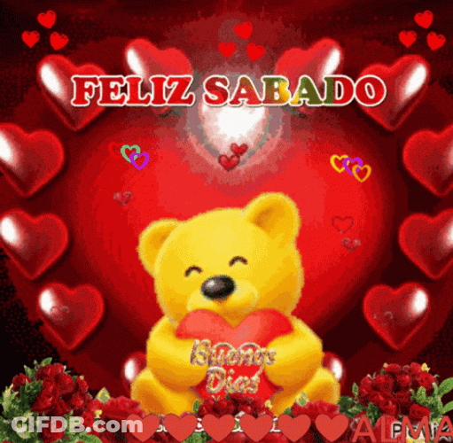 Feliz Sabado Buenas Dias Teddy Bear Hugging Heart GIF