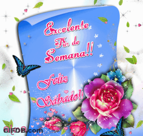 Feliz Sabado Greeting Card With Flowers And Butterflies GIF