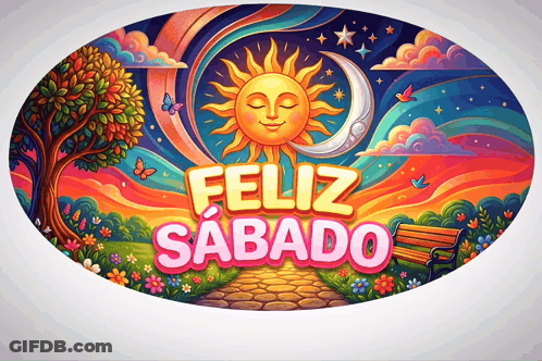 Feliz Sabado Poster With Sun And Moon GIF