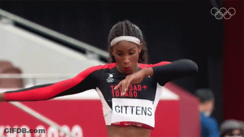 Female Athlete In Trinidad And Tobago Shirt With Gittens Sign GIF