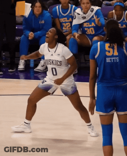Female Basketball Player In Huskies Jersey Celebrating GIF