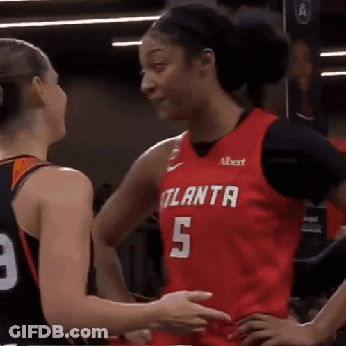 Female Basketball Player In Red Atlanta Jersey GIF