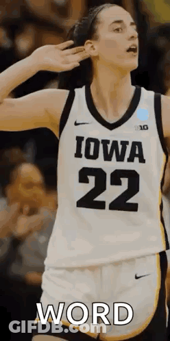 Female Basketball Player In White And Black Jersey Number 22 Making Funny Face GIF