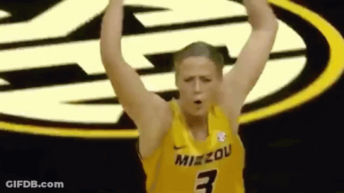 Female Basketball Player In Yellow Jersey Number 3 Raising Arms GIF