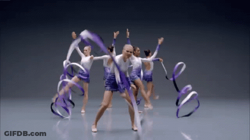 Female Gymnasts Dancing With Ribbons GIF