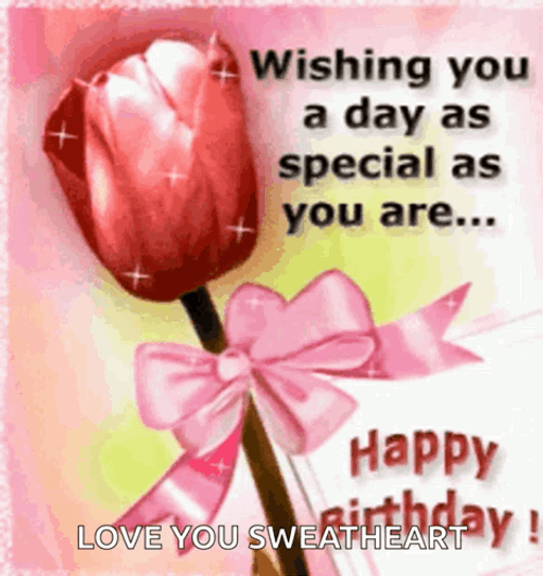 Female Happy Birthday Red Rose Graphic Design GIF